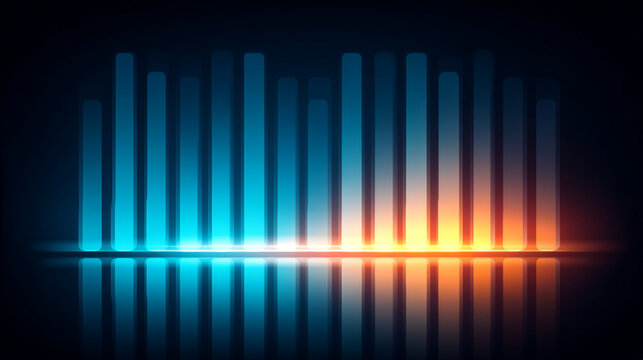 Abstract glowing sound equalizer bars with blue and orange gradient.