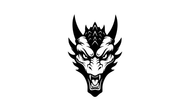 Front view wyvern head black silhouette vector with fierce dragon face for logo emblem and tattoo design