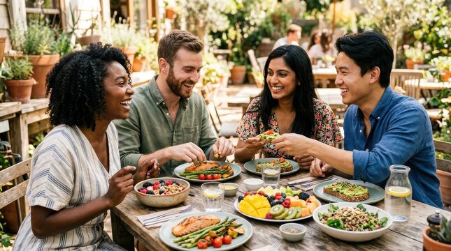 Group Of Friends Sharing Colorful Drinks And Enjoying Time Together, Laughing And Smiling In A Bright, Cheerful Setting