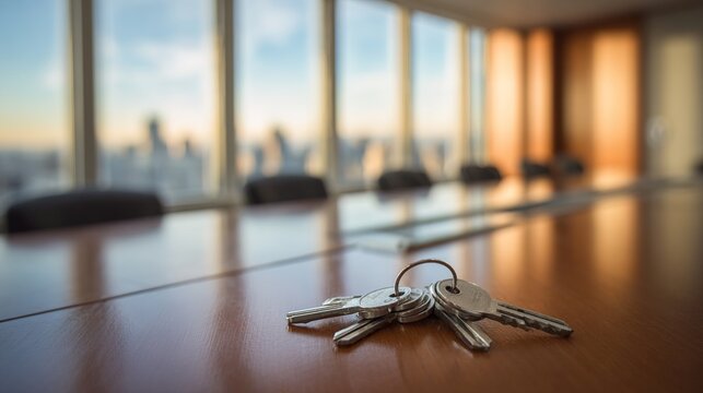 handover. Keys being slid across a polished table in a modern conference room. pitch deck slides, case study pages, designed for brand storytelling and e-commerce strategy, elevates branding.