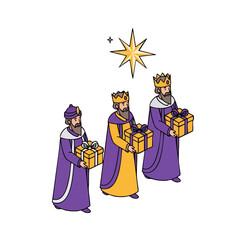 Obraz premium Isometric Three Wise Men with Gift Boxes Under a Shining Star