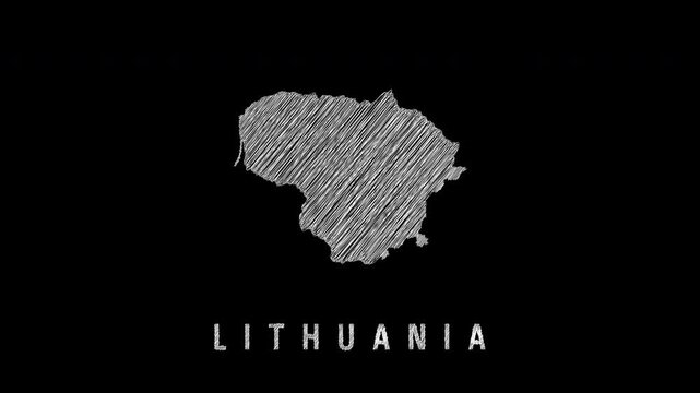 Lithuania map scribble animation on black background