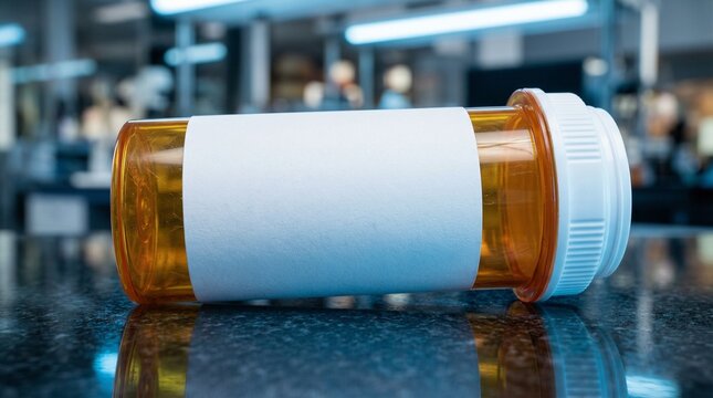 Orange Pill Bottle Lying On Counter In A Laboratory