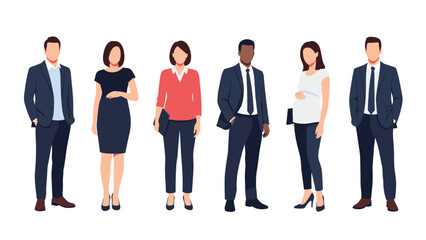 Obraz premium Diverse lineup of professional men and women in business attire including two pregnant women in the group.