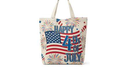 Fototapeta premium A festive tote bag with a Happy 4th of July design on a white background