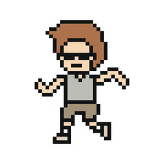 Fototapeta premium Cartoon running man run exercise race marathon with 8 bit,jogging,walk,dance,pixel.