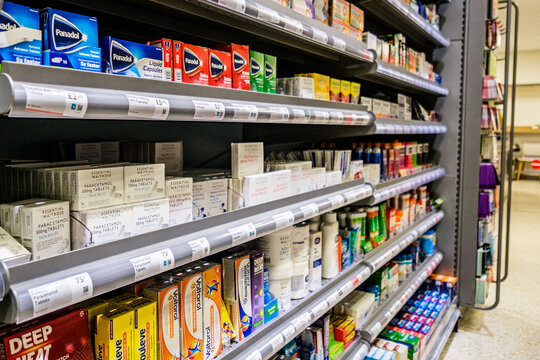 Selection of Supermarket Over The Counter Medicines and Pain Killers