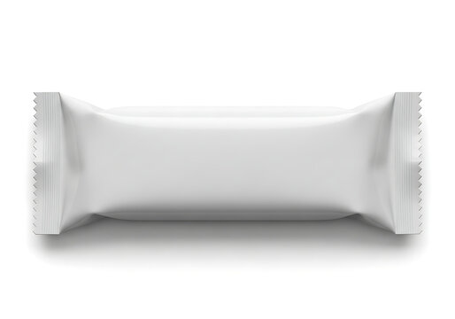 Blank white snack food wrapper pouch mockup with snack bar