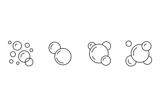 Fizz bubbles vector icon set featuring round water droplets foam spheres or air balls for washing cleaning and fresh hygiene.