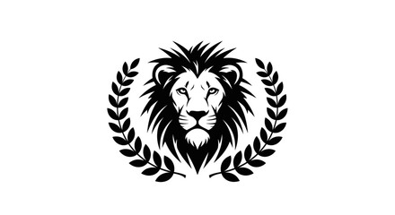 Obraz premium Majestic Lion Head with Laurel Wreath Emblem.
