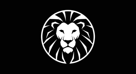 Majestic White Lion Head Logo on Black Background. © Ernima