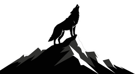 Majestic wolf howling on a mountain peak at night. © Ernima