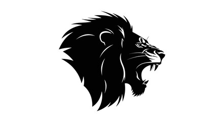 Roaring lion head silhouette, a powerful and majestic symbol of strength and courage. © Anggara