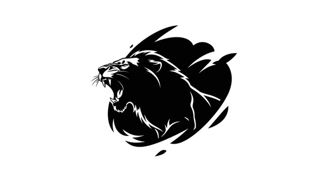 Roaring Lion Head Silhouette Vector Illustration.