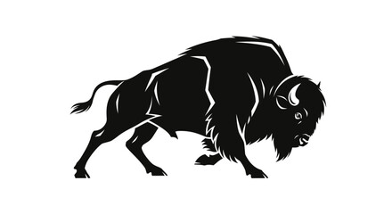 Fototapeta premium Powerful American Bison Silhouette on White Background.