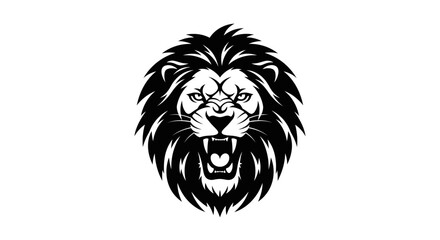 Obraz premium Roaring Lion Head Vector Illustration Black and White.