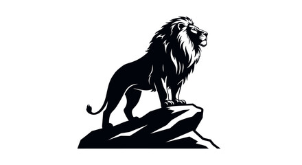 Majestic lion standing proudly on a rock in a powerful silhouette. © herman