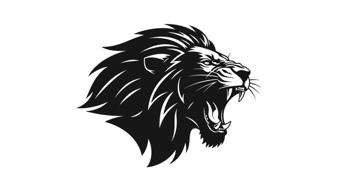 Roaring Lion Head Vector Illustration in Black and White.
