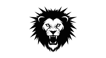 Roaring lion head with sharp mane in black and white. © Anggara