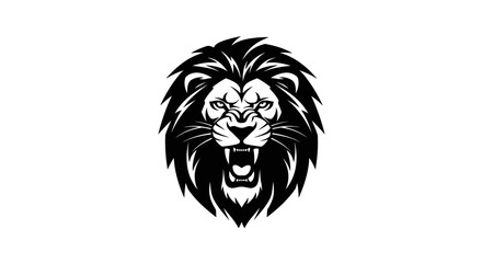 Obraz premium Powerful roaring lion head illustration in black and white style.