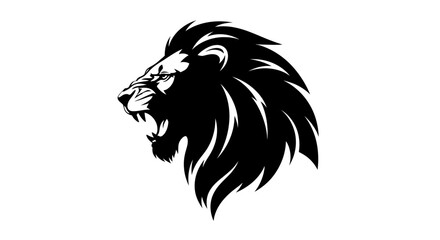 Obraz premium Powerful Roaring Lion Head Profile Silhouette Design.