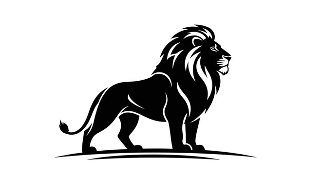 Majestic Lion Silhouette Standing Proudly on White Background.