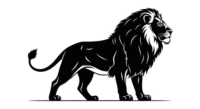 Majestic Lion Silhouette Standing Proudly on White Background.