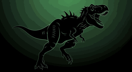 Silhouette of a Tyrannosaurus Rex on a Dark Green Background. © Anggara
