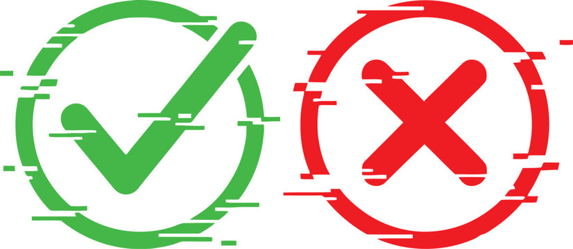 Green checkmark and red x symbols in circles visual representation of acceptance and rejection