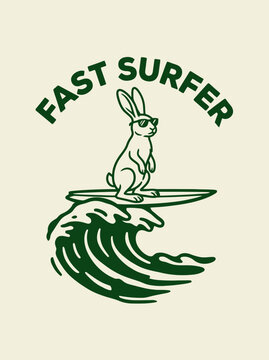 Rabbit surfing on a wave board.