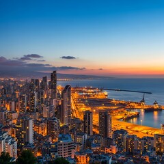 Fototapeta premium Beirut Cityscape at Dusk - A Stunning Coastal View.