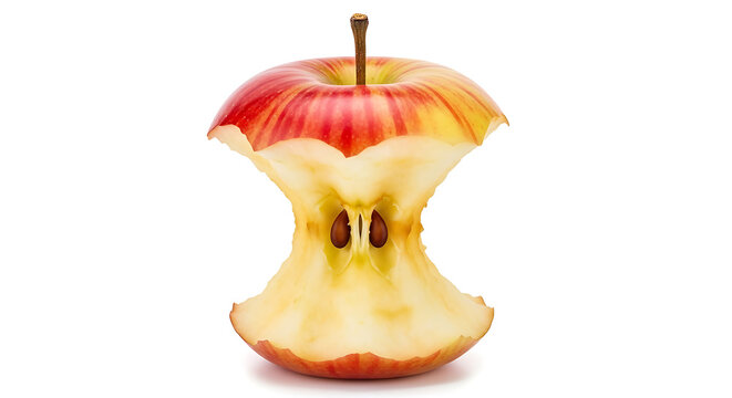 Fresh red apple core isolated on white background