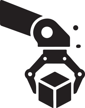 Robotic Arm Gripping Geometric Cube Object Industrial Automation Concept Minimalist Flat Design