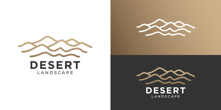 Creative simple desert landscape logo template. Dune desert with outline trendy logo design vector illustration.