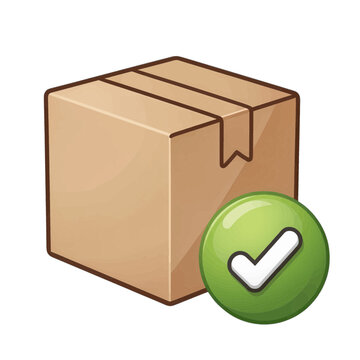Cardboard Box Vector Icon with Green Checkmark