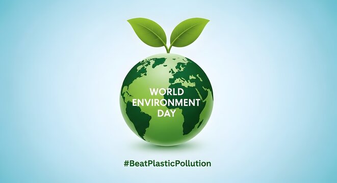 World environment day with earth and leaves on a blue background