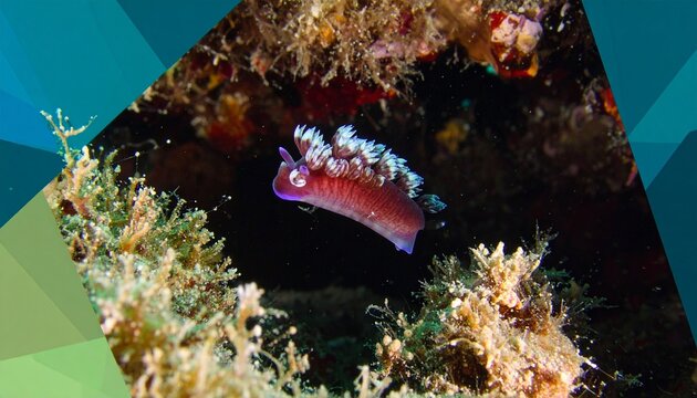 vibrant nudibranch sea slug with frilly cerata on coral reef underwater