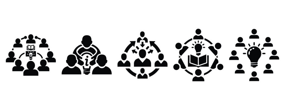 community knowledge sharing silhouette icon set