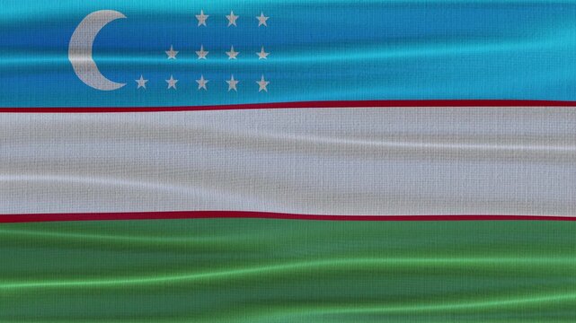 Uzbekistan flag waving in the wind with high quality fabric texture