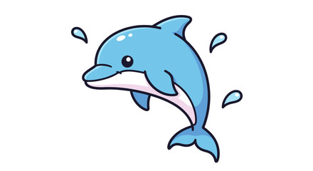 Cute cartoon dolphin leaping with water splashes. © gambar