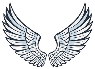 Obraz premium Cartoon drawing of stylized symmetrical angel wings in flight