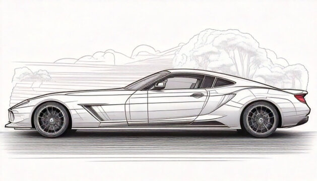 White Sports Car Side View.