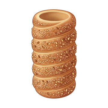 Traditional chimney cake trdelnik with cinnamon sugar and nuts isolated on white background