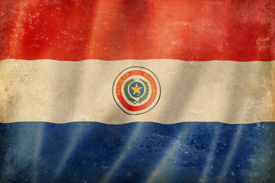 Old vintage flag of Paraguay, worn and stained