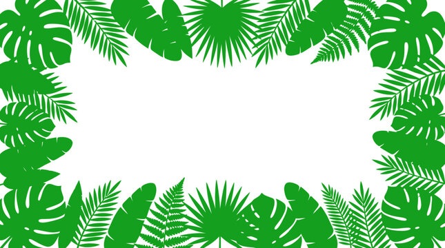 Green tropical leaves border frame.