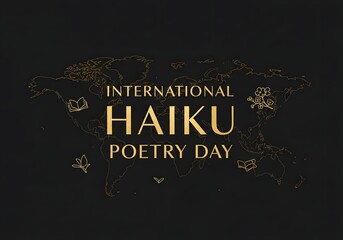 Obraz premium International haiku poetry day gold text on world map background