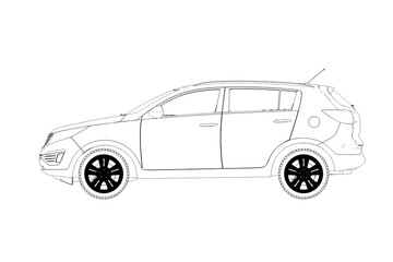 Naklejka premium car outline drawing, sketch, contour image