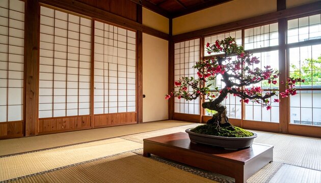 Bonsai tree in traditional japanese room