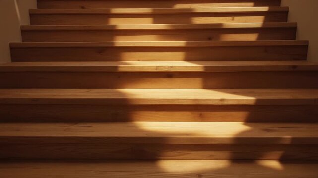 Warm wooden staircase scene with gentle lighting
