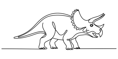 A minimalist single line drawing of a triceratops dinosaur isolated on a plain white background Vector, illustration © Kailash Roy